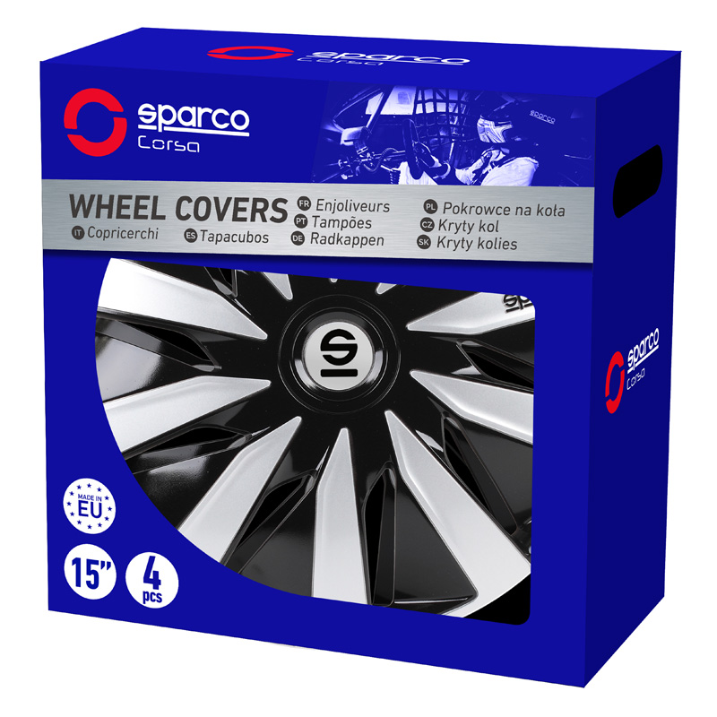 Sparco Wieldoppen Lazio - 15-inch - Zwart/Zilver - Set van 4 stuks