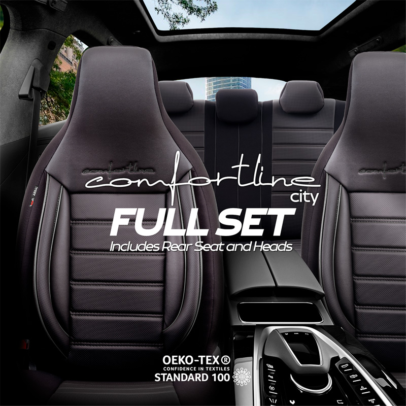 Universelle Leder/Stoff 'CityBug' Sitzbezüge 'Comfortline' Schwarz/Grau - 9-Teilig- - passend für Side-Airbags