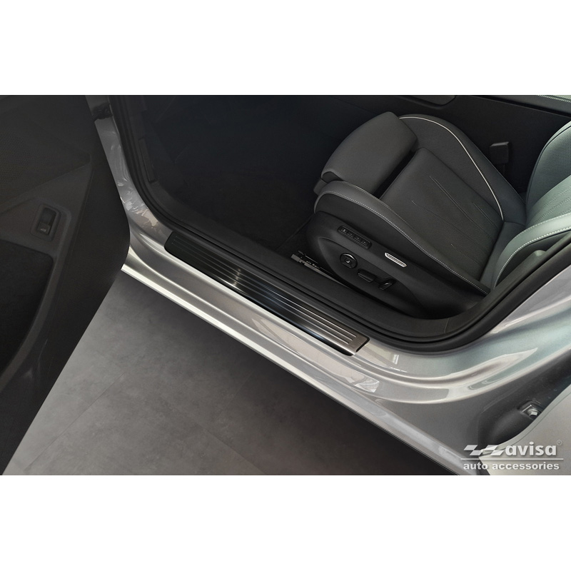 Black Inox door sill protectors  Volkswagen Passat Variant (CJ5) incl. R-Line & Hybrid 2024- / Skoda Superb IV Combi 2024- - 'Lines' - 4-pieces