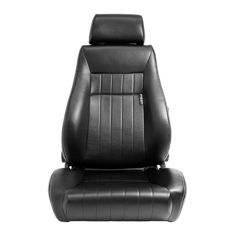 Sport seat 'Retro' - Black Synthetic leather + Silver stitching - Dual-side reclinable back-rest - incl. slides
