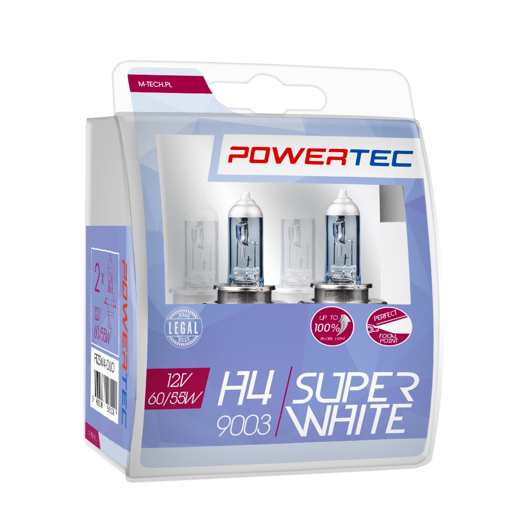 H4 lampen SuperWhite 12V DUO Mtech Powertec