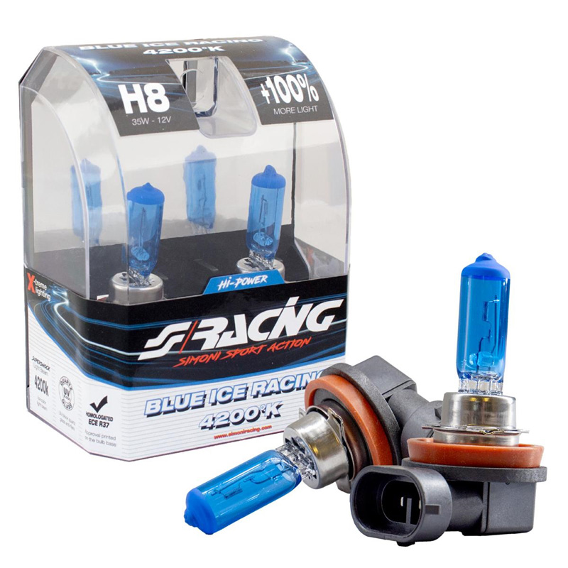 Simoni Racing Halogeen Lampen 'Blue Ice Racing' H8 (4200K) 12V/35W, set à 2 stuks ECE-R37