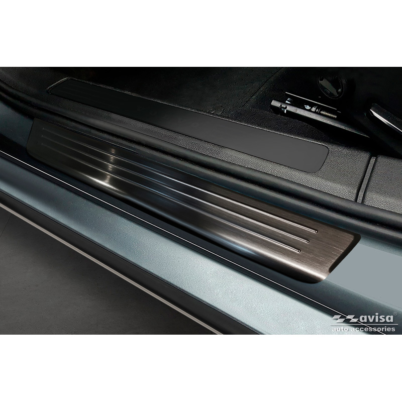 Black Inox door sill protectors  Volvo S60 III & V60 II 2018- - 'Lines' - 4-pieces