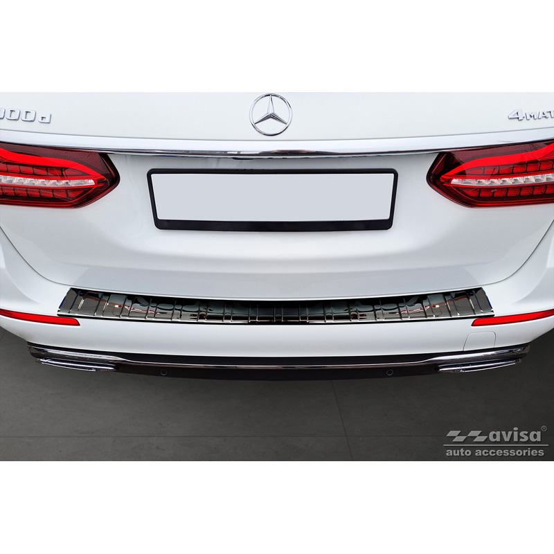 Black Mirror Stainless Steel Rear bumper protector  Mercedes E-Class Estate S213 2016- (incl. E53 AMG) 'Ribs'