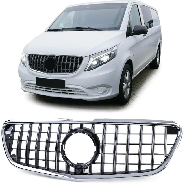 Grill Mercedes V-Class W447 (2014-..) GT Look Zwart/Chroom Camera