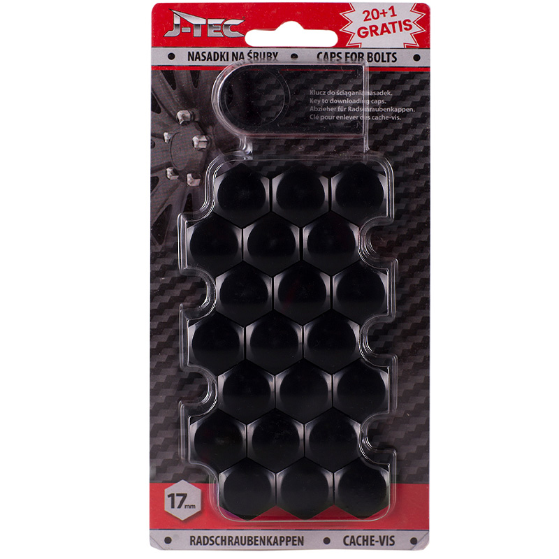 Set universele wielmoerkapjes - Zwart Kunststof - 17mm - set à 20+1 stuks