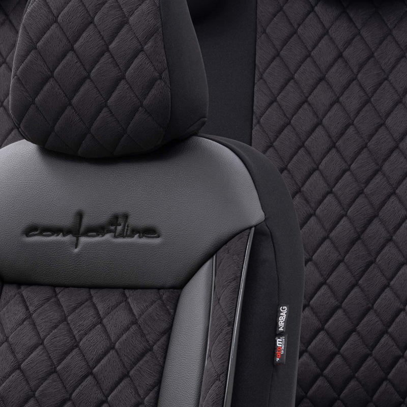 Universelle Samt/Stoff Sitzbezüge 'Comfortline VIP' Schwarz - 11-Teilig- - passend für Side-Airbags