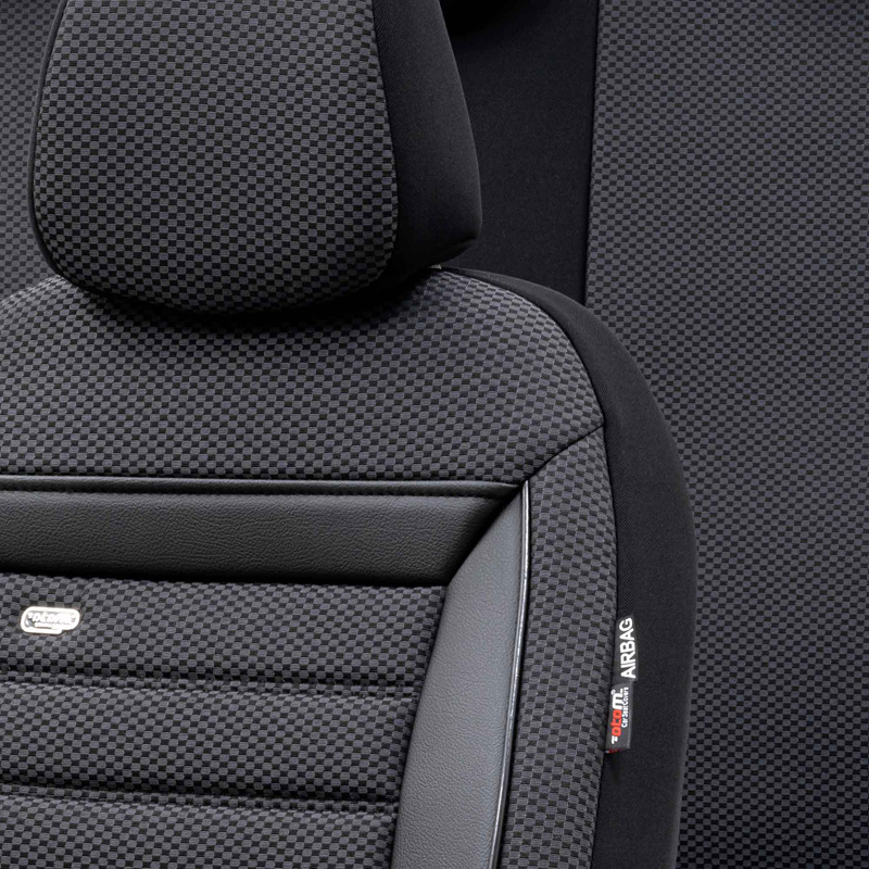 Universal Fabric Seat cover set 'Prestige' Black/Charcoal Checkered- 11-pieces -  Side-Airbags