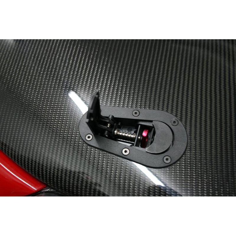 Set universal Racing Plus Flush bonnet hooks/pins + Lock - black + red aluminum pins