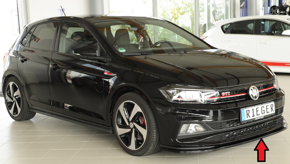 Voorspoiler Volkwagen Polo GTI/R-Line 2G AW 2017-... Zwart Glans Rieger
