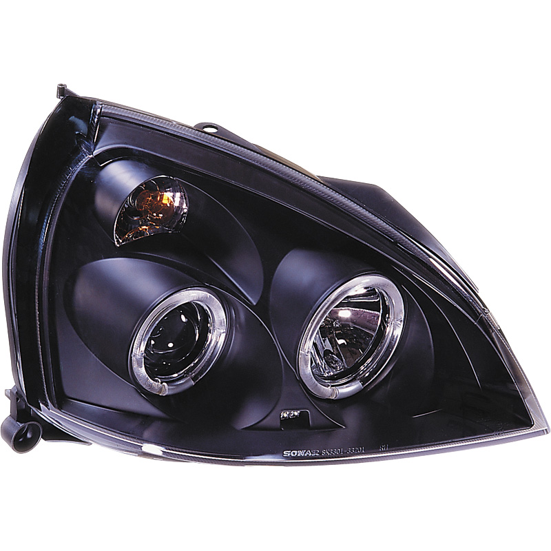 Set Koplampen  Renault Clio II Facelift 2001-2005 - Zwart - incl. Angel-Eyes