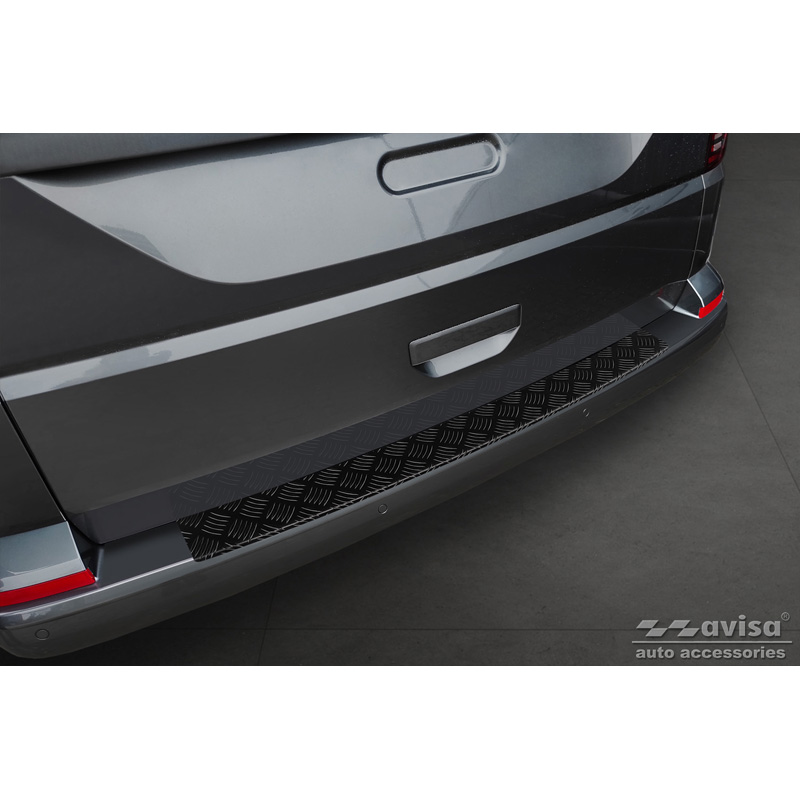 Matt Black Aluminum Rear bumper protector  Volkswagen Transporter T6 2015- & FL 2019- (with rear hatch) 'Riffled plate'