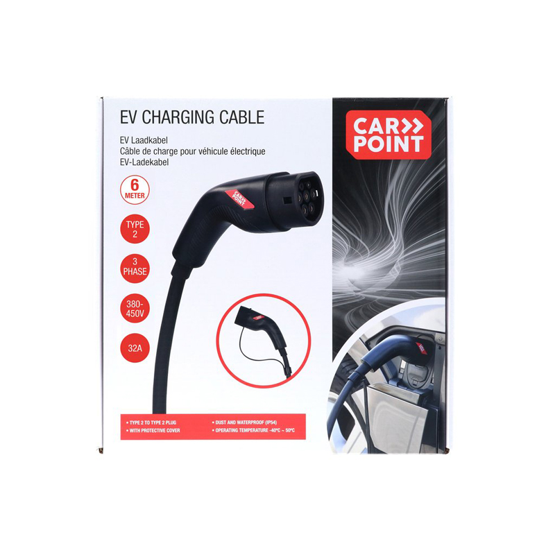 Câble de charge Carpoint pour véhicule électrique Type 2>2 32 AMP triphasé 6 mètres