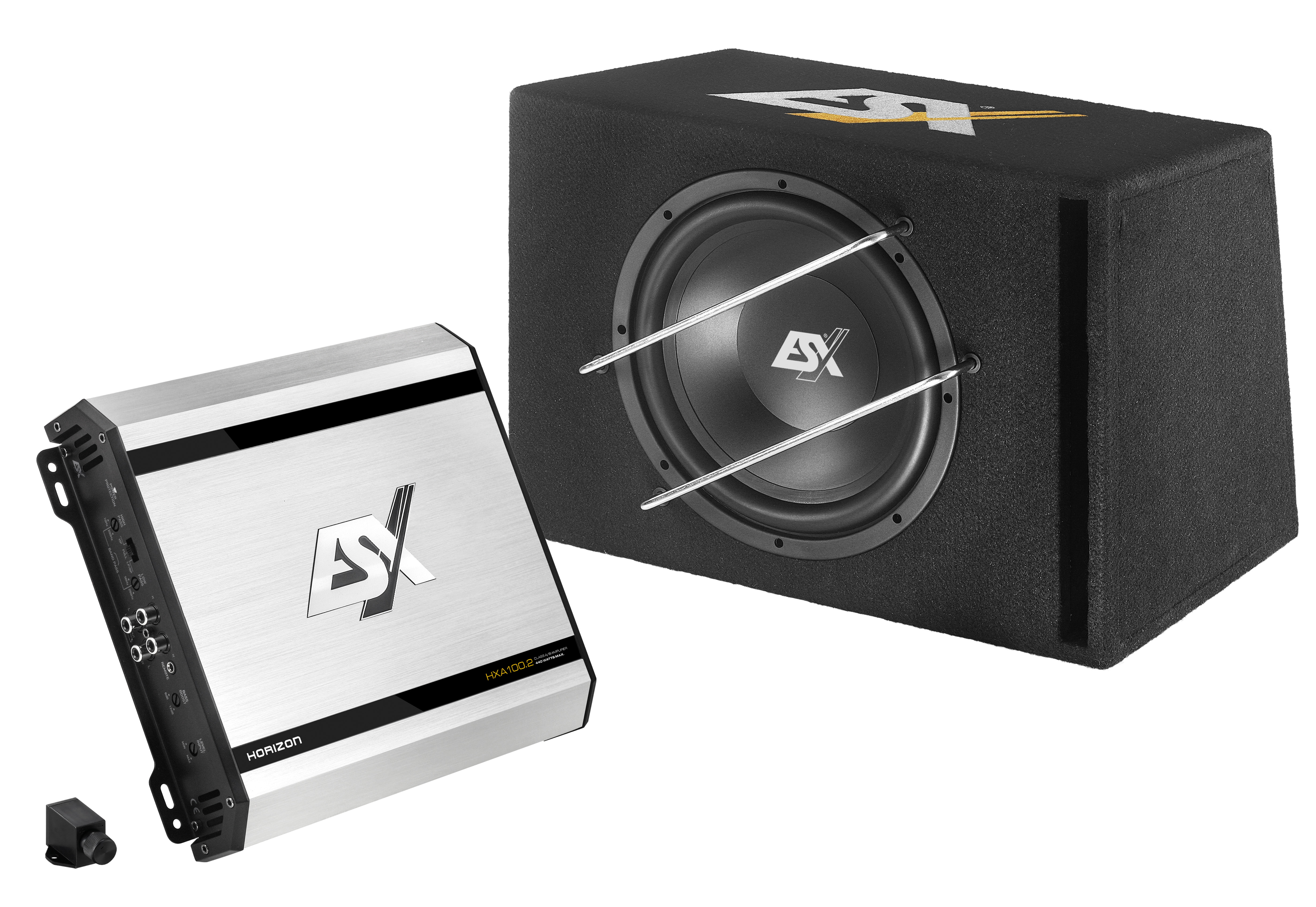 ESX Horizon Bass Pack HXP200 Subwoofer + Versterker  + Kabelskit