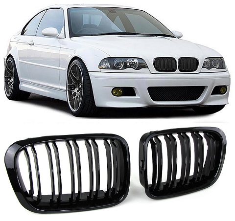 Grill Nieren BMW E46 98-01 Dubbel Glans Zwart