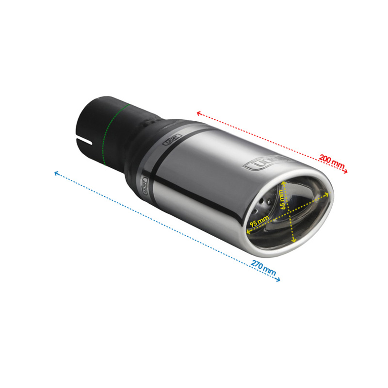 Ulter Sport Exhaust finisher - Oval 95x65mm - Length 200mm - Installation ->50mm - Inox