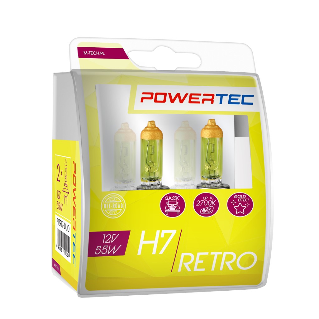 H7 lampen Geel 12V DUO 3200K Powertec Retro Yellow