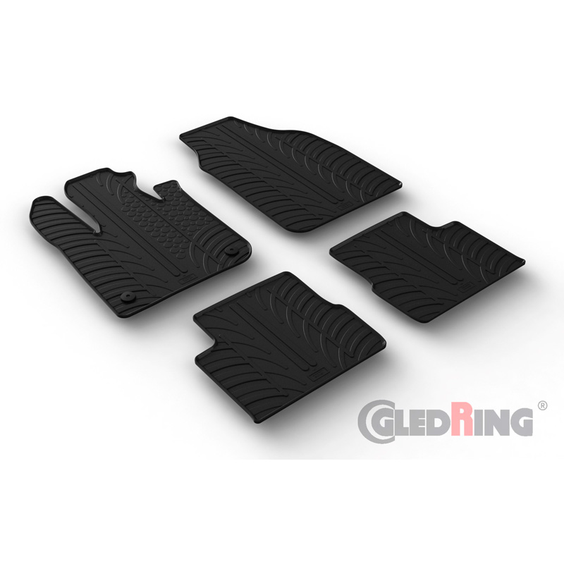 Rubber car mats set  Fiat 500e 2020- (T profile 4-pieces + mounting clips)