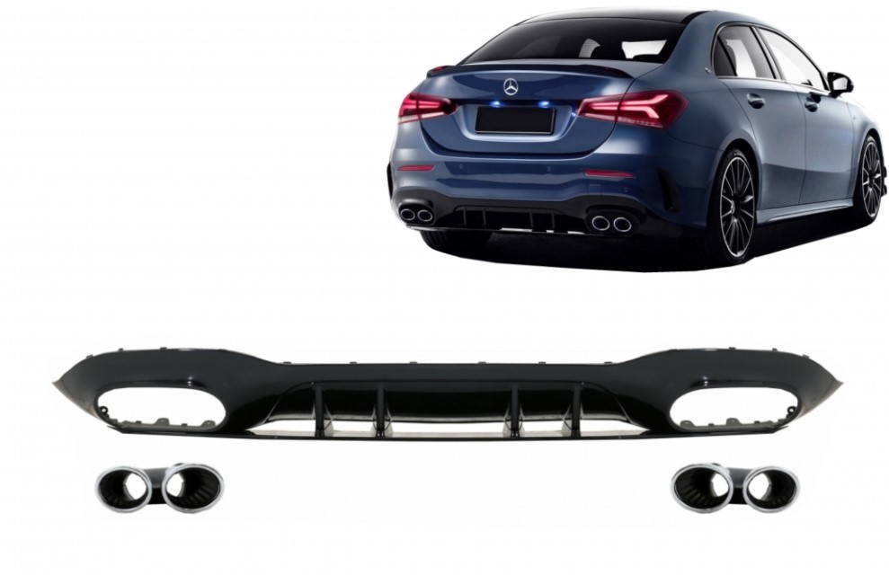 Achterdiffusor Mercedes A-Class V177 Sedan (2018-..) chroom sierstukken