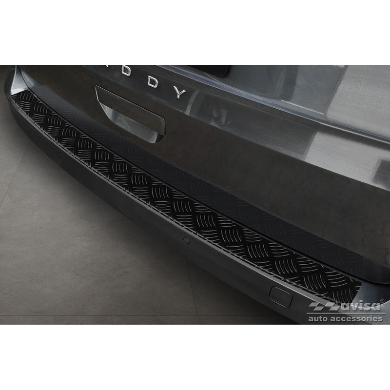 Matt Black Aluminum Rear bumper protector  Volkswagen Caddy V 2020- 'Riffled Plate'