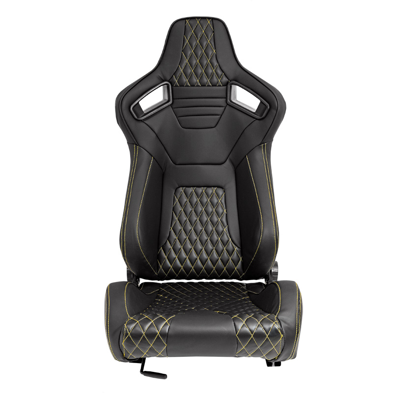 Sport seat 'AK' - Black Synthetic leather + Yellow stitching - Dual-side reclinable back-rest - incl. slides