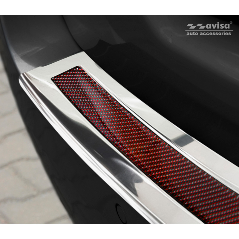 Stainless Steel Rear bumper protector 'Deluxe'  BMW 5-Series F11 Touring 2010-2016 Chrome/Red-Black Carbon