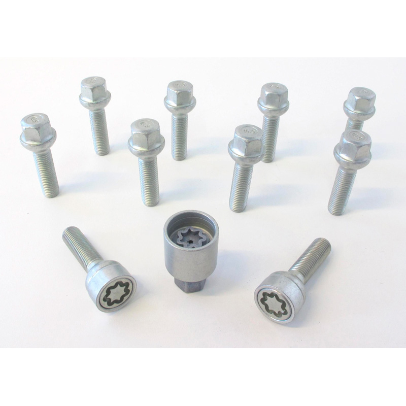 H&R Wheel bolt Set Round-Head R12 M12x1.50 - Length 47mm - 10 pcs. (e.g.  Mercedes) - incl. wheel-locks