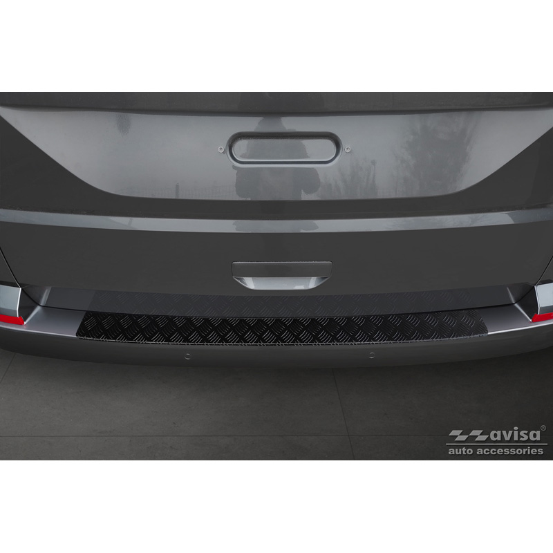 Matt Black Aluminum Rear bumper protector  Volkswagen Transporter T6 2015- & FL 2019- (with rear hatch) 'Riffled plate'