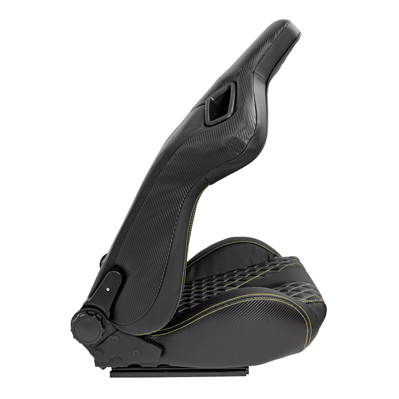 Sport seat 'AK' - Black Synthetic leather + Yellow stitching - Dual-side reclinable back-rest - incl. slides