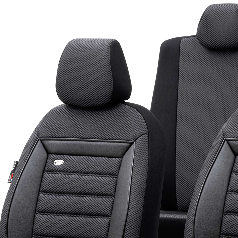 Universal Fabric Seat cover set 'Prestige' Black/Charcoal Checkered- 11-pieces -  Side-Airbags