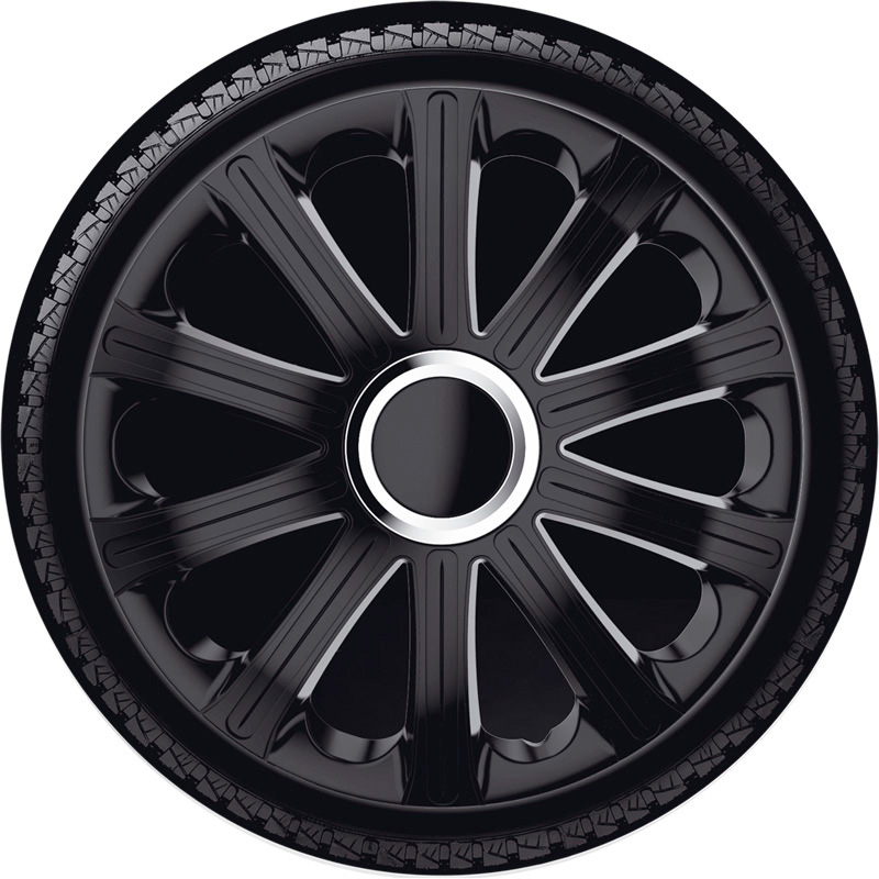 J-Tec 4-Delige Wieldoppenset Modena 15-inch zwart + chroom ring