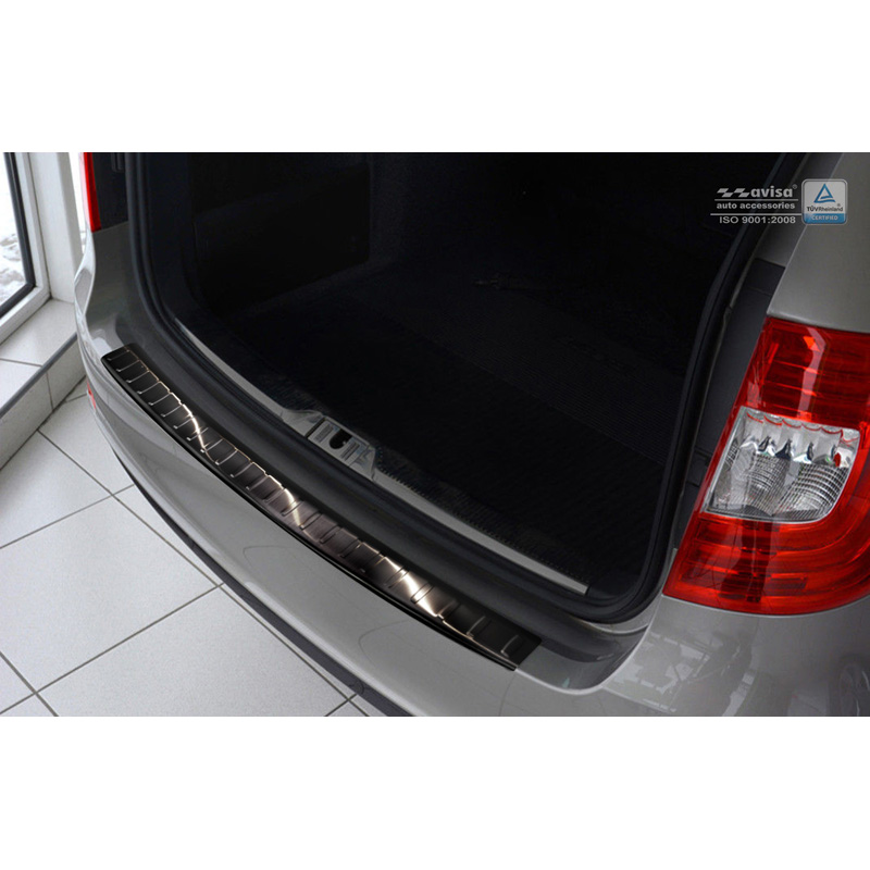 Zwart RVS Achterbumperprotector  Skoda Superb Kombi 2013-2015 'Ribs'