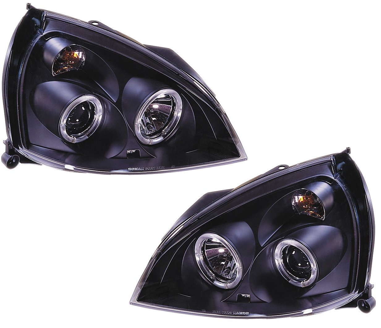 Set Koplampen  Renault Clio II Facelift 2001-2005 - Zwart - incl. Angel-Eyes