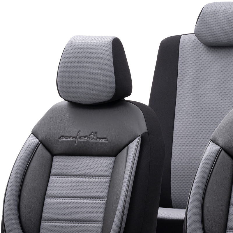 Universelle Leder/Stoff Sitzbezüge 'Comfortline' Schwarz/Grau - 11-Teilig- - passend für Side-Airbags