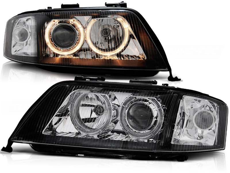 Headlights Audi A6 97-98 Angel Eyes Black
