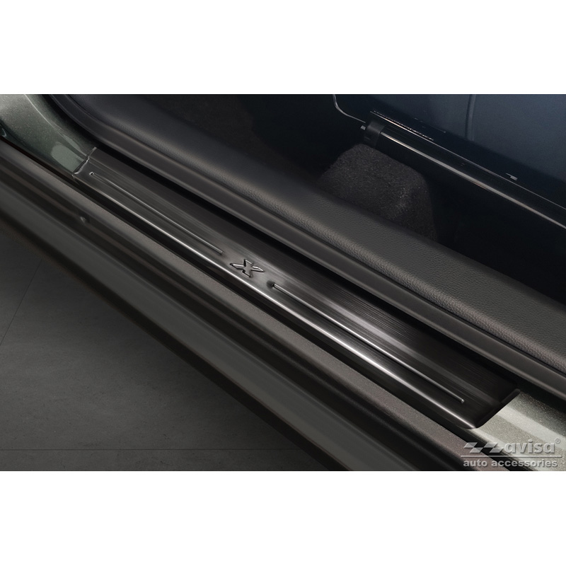 Black Stainless Steel Door sill protectors  Toyota Aygo X 2022- 'Lines X' - 4-pieces