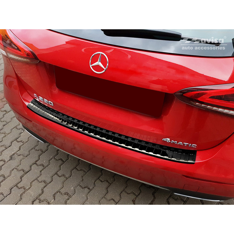 Black Stainless Steel Rear bumper protector  Mercedes A-Class W177 HB 2018- incl. AMG & EQ 'Ribs'