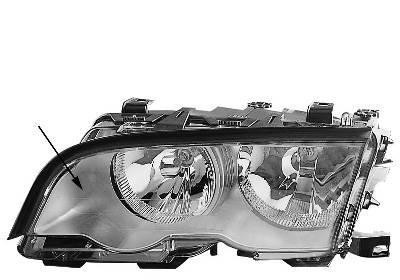 koplamp, Bosch, H7+H7, incl stelmotor, zilver huis, links BMW 3