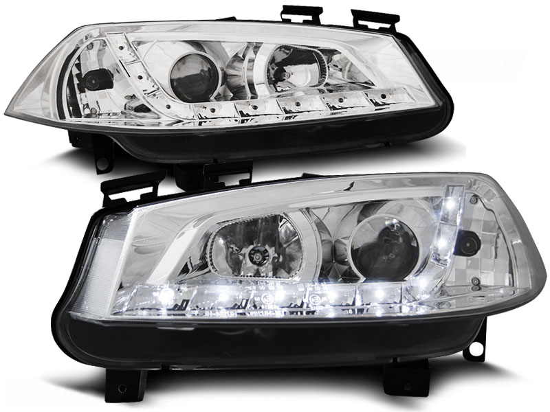 Koplampen Renault Megane 03-.. LED Devil Eyes DRL look chroom