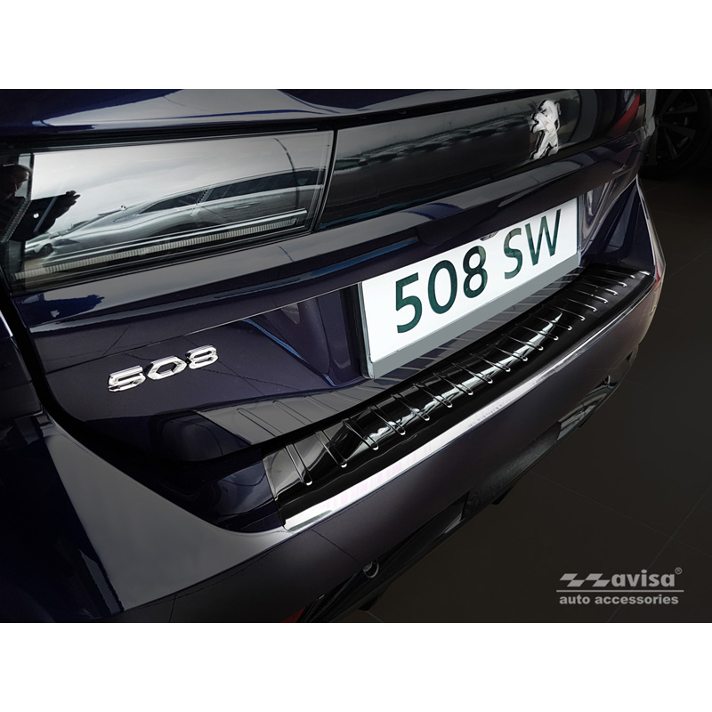 Black Stainless Steel Rear bumper protector  Peugeot 508 II SW 2019- 'Ribs'