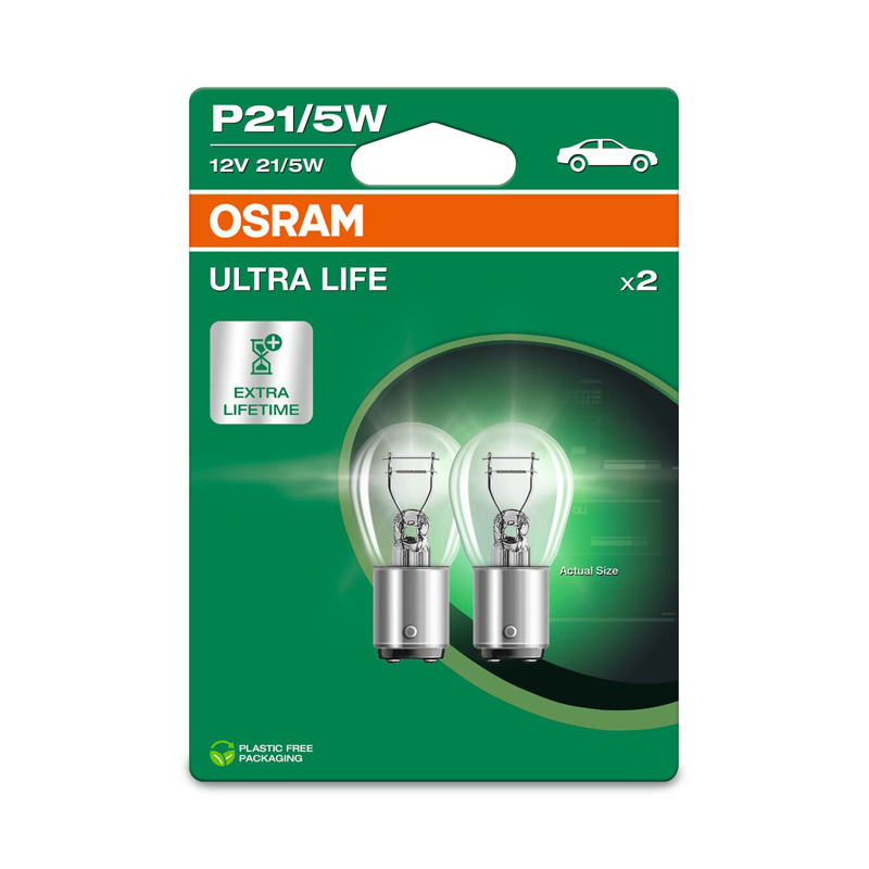 Osram Ultra Life Halogeen lampen - BAY15D - 12V/21-5W - set à 2 stuks
