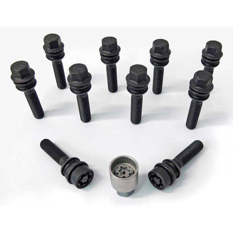 H&R Wheel bolt Set Round-Head with movable cone R14 M14x1.50 - Length 55mm - Black - 10 pcs - incl. wheel-locks