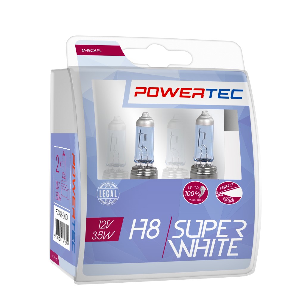 H8 lampen SuperWhite 12V DUO Mtech Powertec