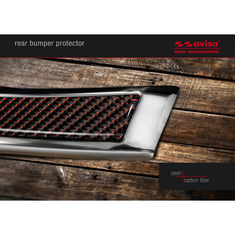 Stainless Steel Rear bumper protector 'Deluxe'  Volvo XC90 2015-2019 & all Facelift models Chrome/Red-Black Carbon