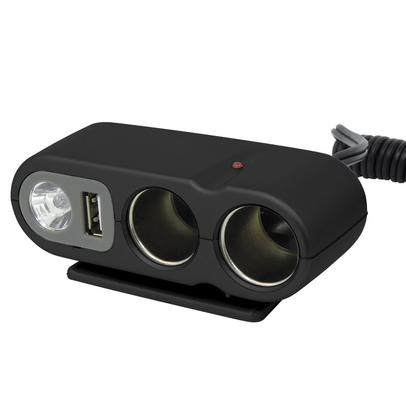 Carpoint Double Cigarette Lighter Socket 2x12V with USB and LED 5A