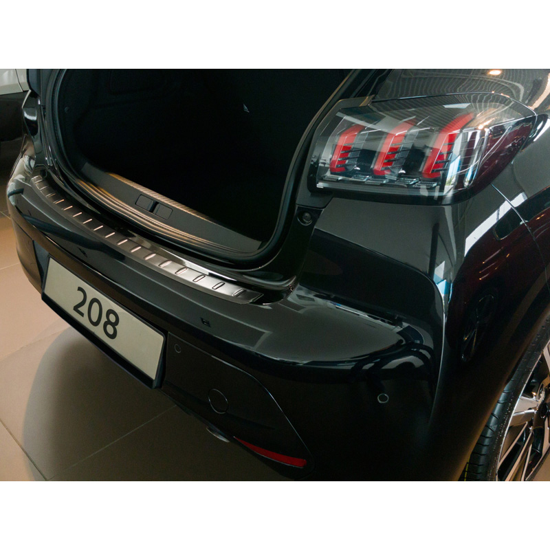 Black Stainless Steel Rear bumper protector  Peugeot 208 II HB 5-doors 2019-2023 & FL 2023- 'Ribs'
