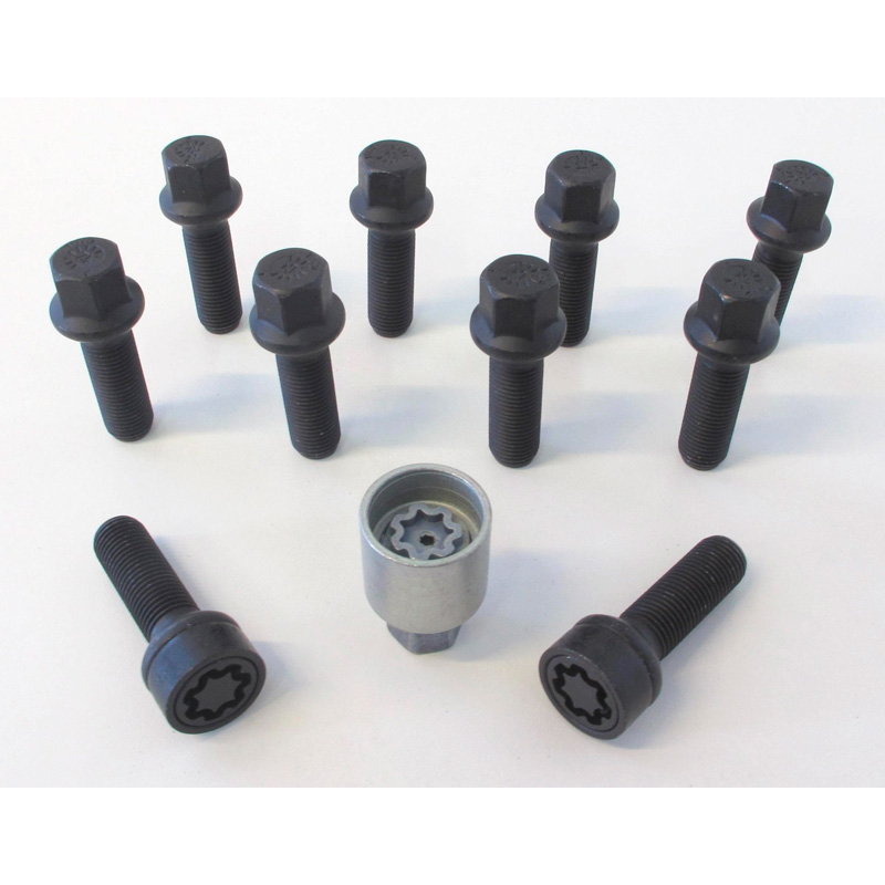 H&R Wheel bolt Set Round-Head R14 M14x1.50 - Length 45mm - Black - 10 pcs - incl. wheel-locks