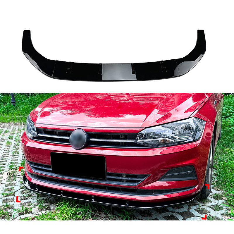 Front spoiler lip  Volkswagen Polo (AW) 2017- excl. R-Line/GTi (Glossy Black ABS)