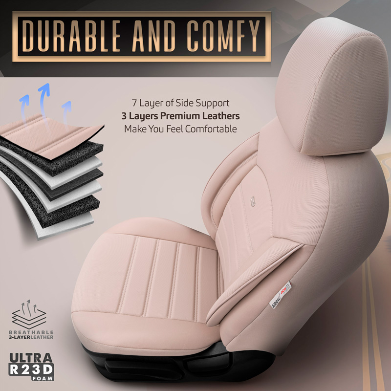 Universal Full-Leather Seat cover set 'Inspire' Crème - 11-pieces -  Side-Airbags