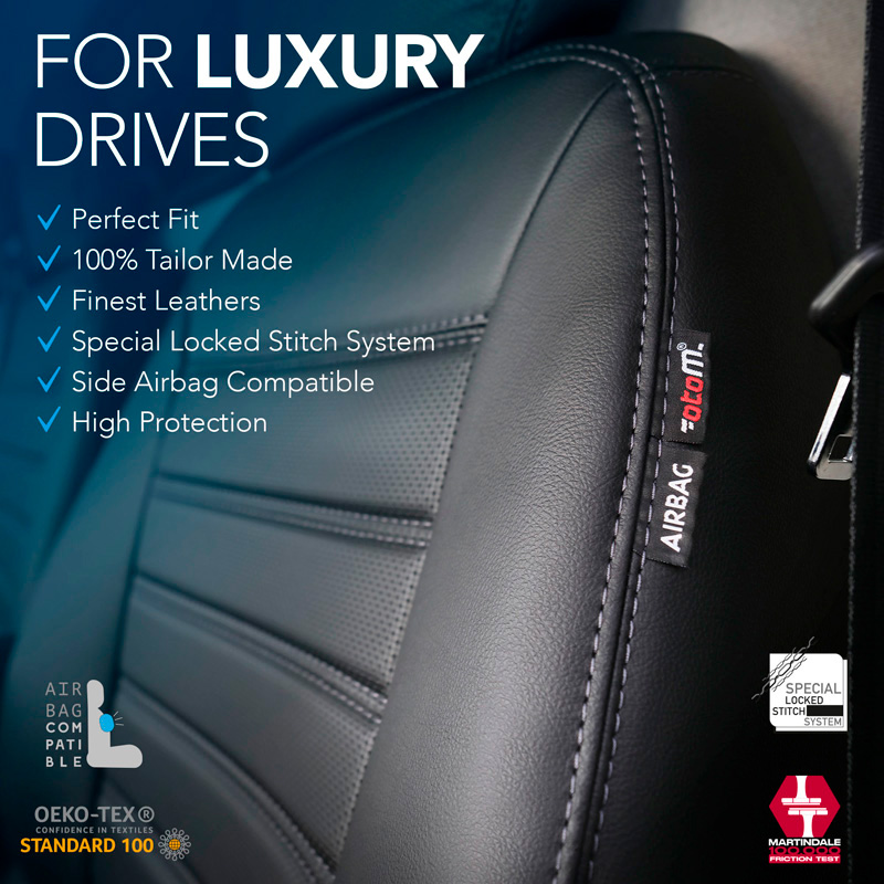 otoM New York Design Artificial leather seat covers 2+1  Volkswagen Transporter T7 2024- (armrests on driver's seat & table in backrest bench)